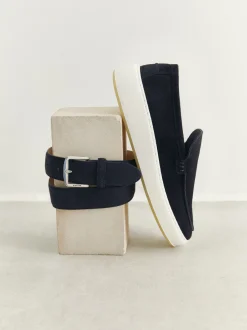 James Belt Donkerblauw Suède Riem Voor Heren