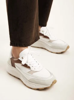 Oberon Nora Wit Bruine Sneakers Voor Dames